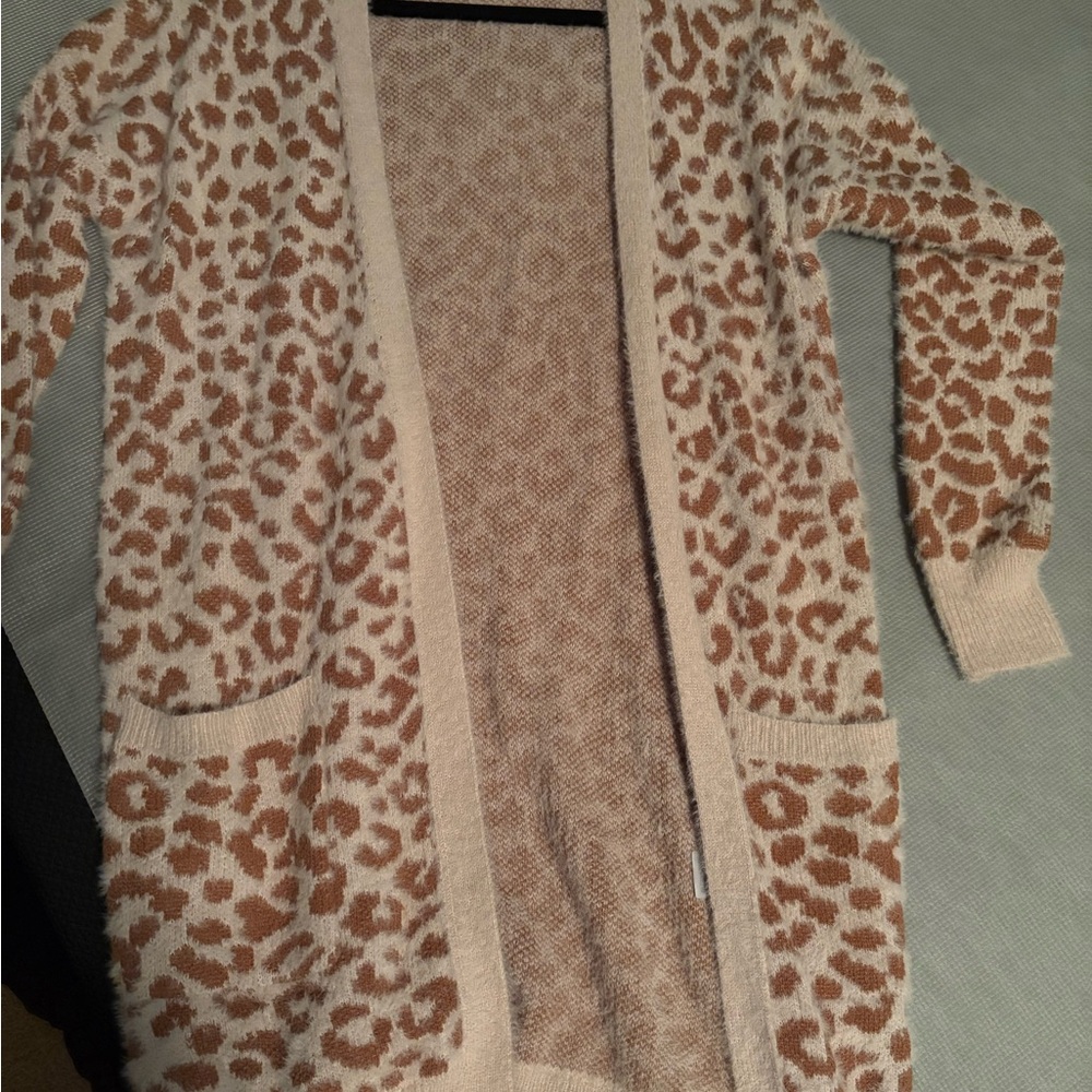 Jessica Simpson Animal Print Cardigan in Brown and Cream